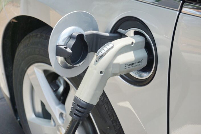 An electric vehicle charging, eligible for New Zealand's Clean Car Rebate